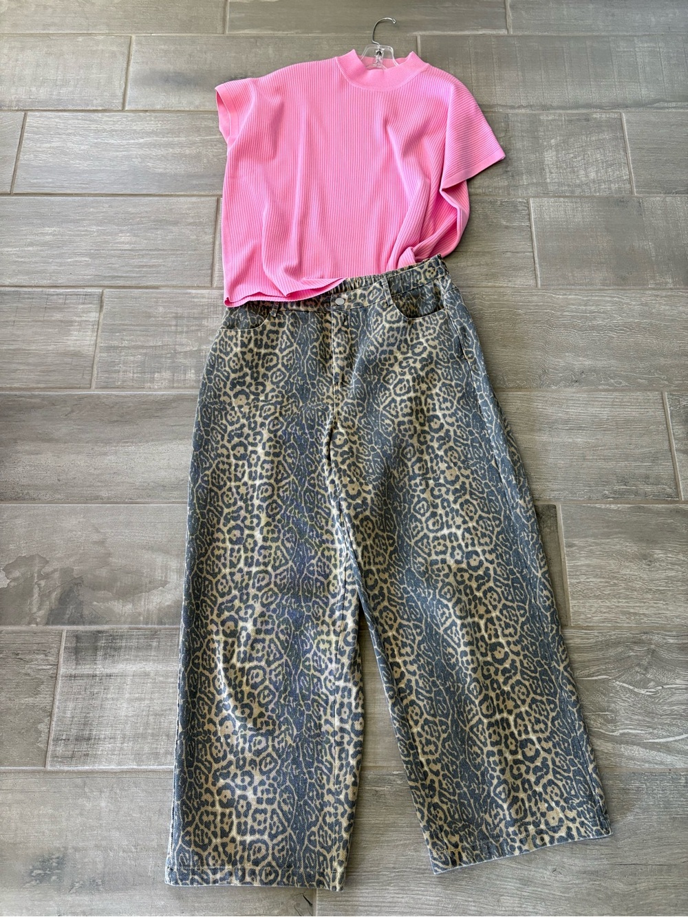 GILLI Leopard print Loose fit Wide Leg Denim Pants Medium - Picture 8 of 9